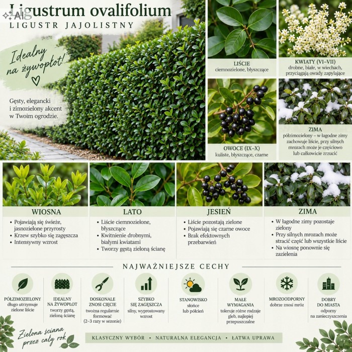 Ligustrum ovalifolium infografika ligustr jajolistny uprawa wymagania idealny na żywopłot